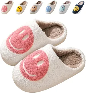 Sierlos Cute Kids' Plush Preppy Slippers - Happy Face Soft Memory Foam Fuzzy Slip-Ons for Indoor/Outdoor Use