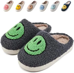 Sierlos Cute Kids' Plush Preppy Slippers - Happy Face Soft Memory Foam Fuzzy Slip-Ons for Indoor/Outdoor Use