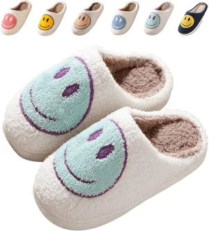 Sierlos Cute Kids' Plush Preppy Slippers - Happy Face Soft Memory Foam Fuzzy Slip-Ons for Indoor/Outdoor Use