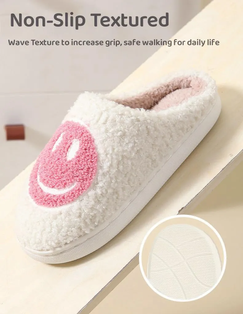 Sierlos Cute Kids' Plush Preppy Slippers - Happy Face Soft Memory Foam Fuzzy Slip-Ons for Indoor/Outdoor Use