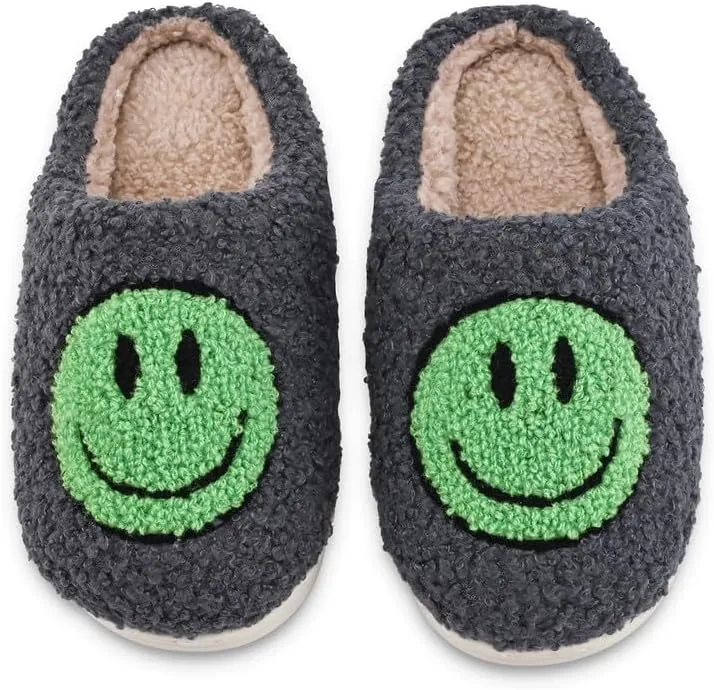 Sierlos Cute Kids' Plush Preppy Slippers - Happy Face Soft Memory Foam Fuzzy Slip-Ons for Indoor/Outdoor Use