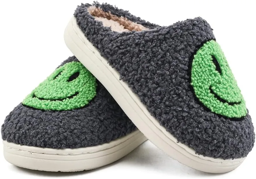 Sierlos Cute Kids' Plush Preppy Slippers - Happy Face Soft Memory Foam Fuzzy Slip-Ons for Indoor/Outdoor Use