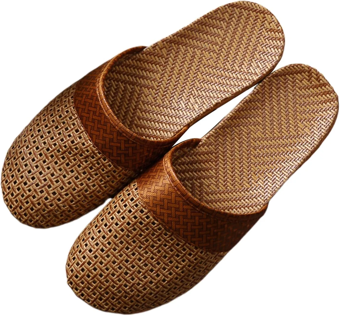 Slide Sandals for Women 2025 Comfortable Vine Grass Woven Slippers Closed Toe Home Slippers Anti Slip Grass Mat Sandals Bohemian Breathable Vacation Shoes
