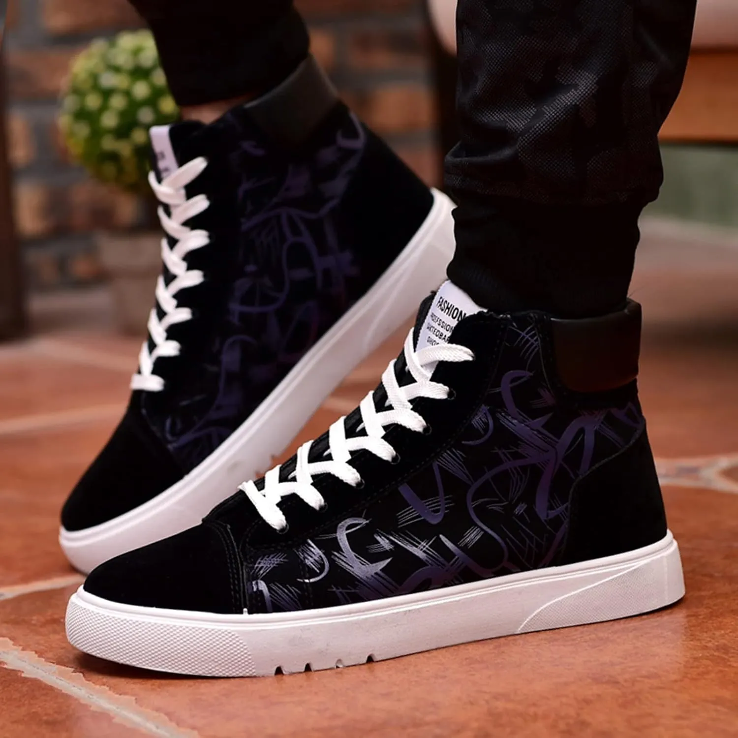 Slip on Walking Shoes for Men Comfort Memory Foam Breathable Fashion High Top Sneakers Non Slip Arch Support Vacation Training Gym Shoes Wide Width