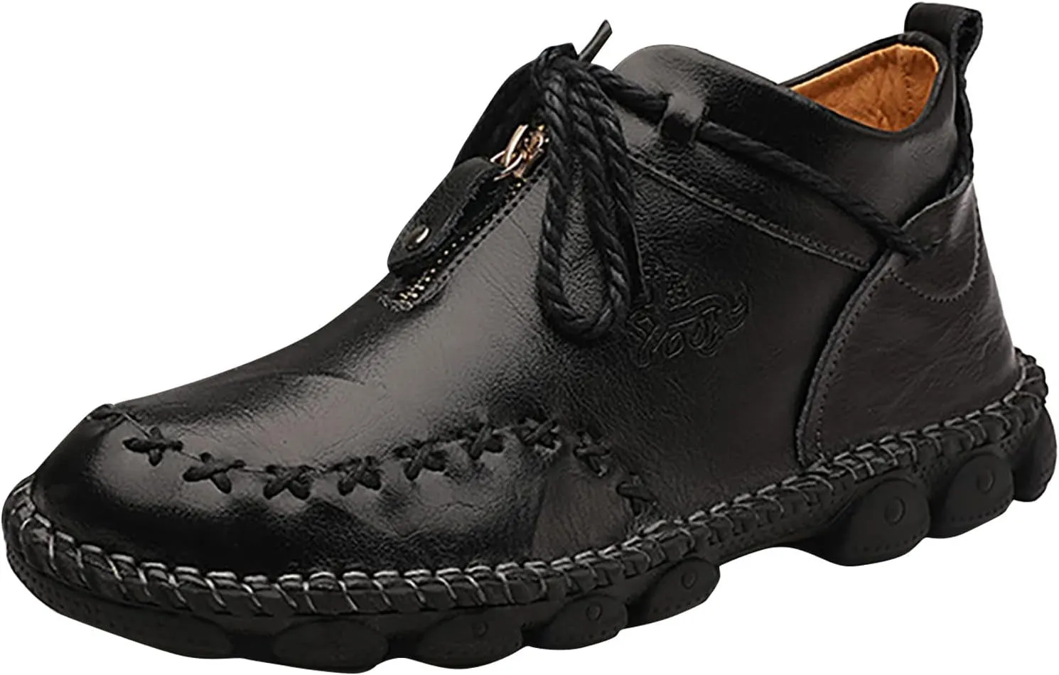 Slip on Walking Shoes Men Comfortable PU Leather Memory Foam Breathable Mesh Fashion Sneakers Non Slip Indoor Outdoor Training Gym Shoes Wide Width