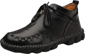 Slip on Walking Shoes Men Comfortable PU Leather Memory Foam Breathable Mesh Fashion Sneakers Non Slip Indoor Outdoor Training Gym Shoes Wide Width