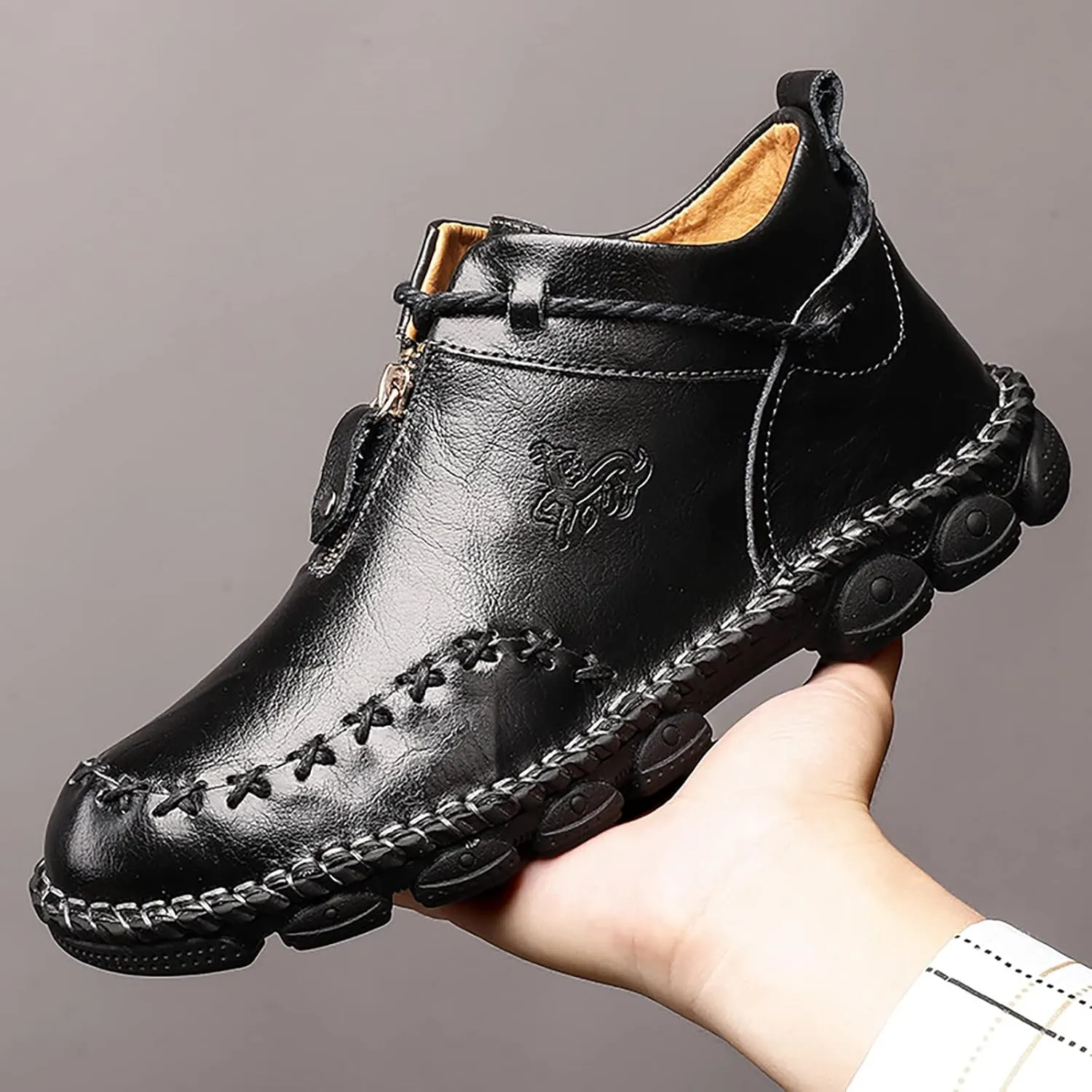 Slip on Walking Shoes Men Comfortable PU Leather Memory Foam Breathable Mesh Fashion Sneakers Non Slip Indoor Outdoor Training Gym Shoes Wide Width