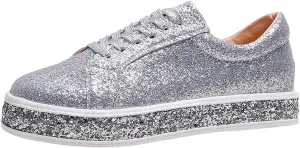 Sparkly Sneakers for Women Women's Glitter Shoes Sparkly Lightweight Metallic Sequins Tennis Shoes LCE Up Walking Shoes Cute
