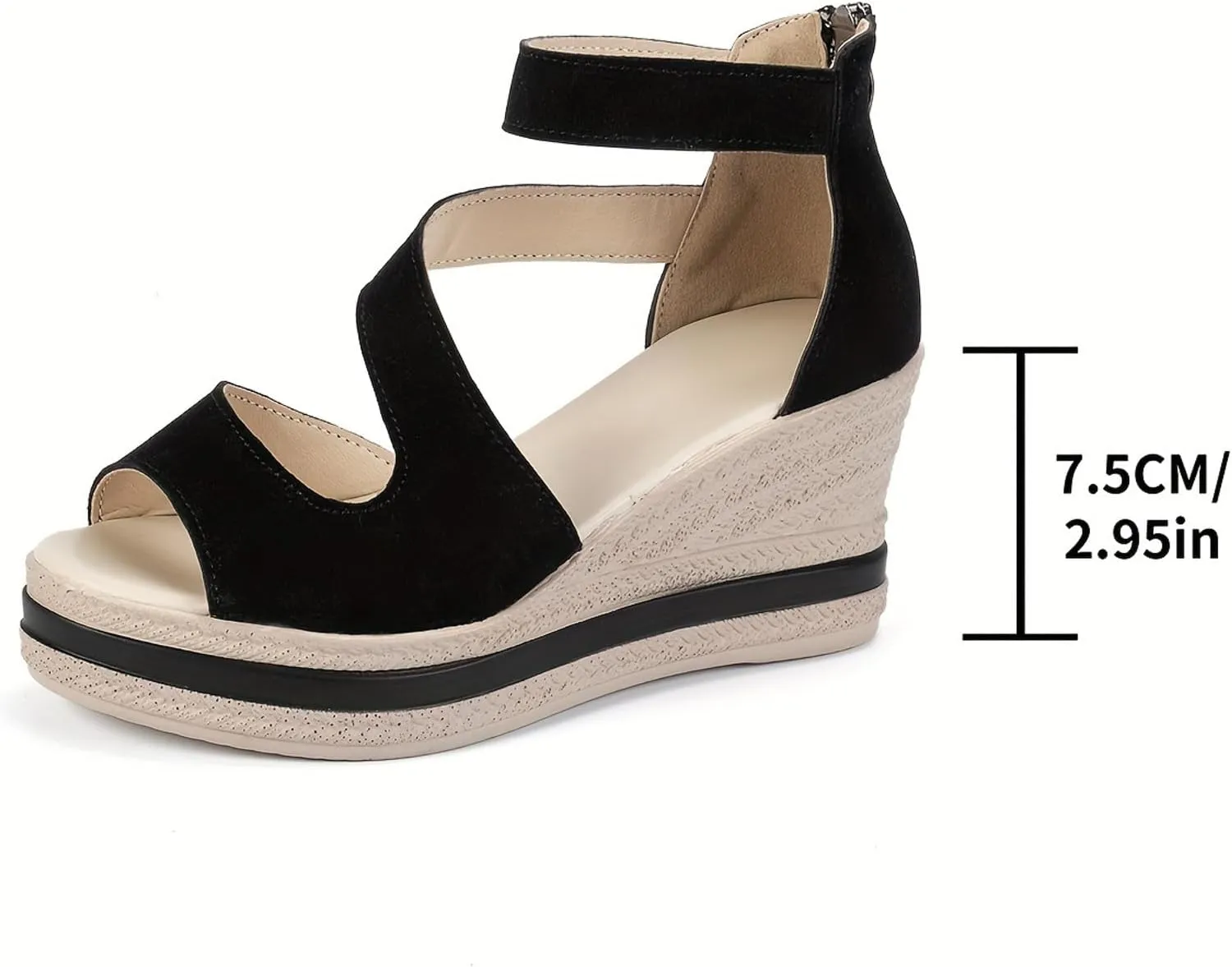 Summer Sandals for Women 2024 Peep Toe Fashion Wedge Heels Zipper Back Dress Platform Sandal Slip On Casual Shoes