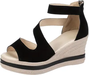Summer Sandals for Women 2024 Peep Toe Fashion Wedge Heels Zipper Back Dress Platform Sandal Slip On Casual Shoes