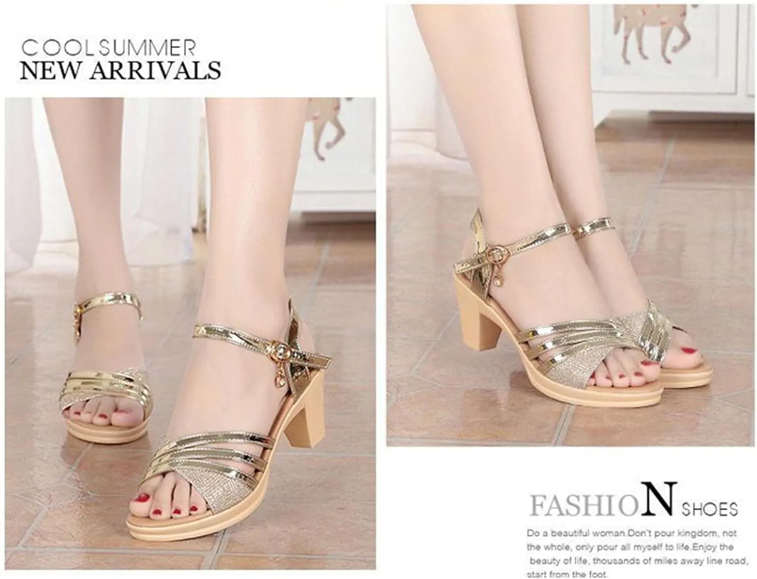 Summer Sandals for Women 2025 Fashion Chunky High Heels Open Toe Ankle Buckle Sandal Ladies Dressy Casual Shoes