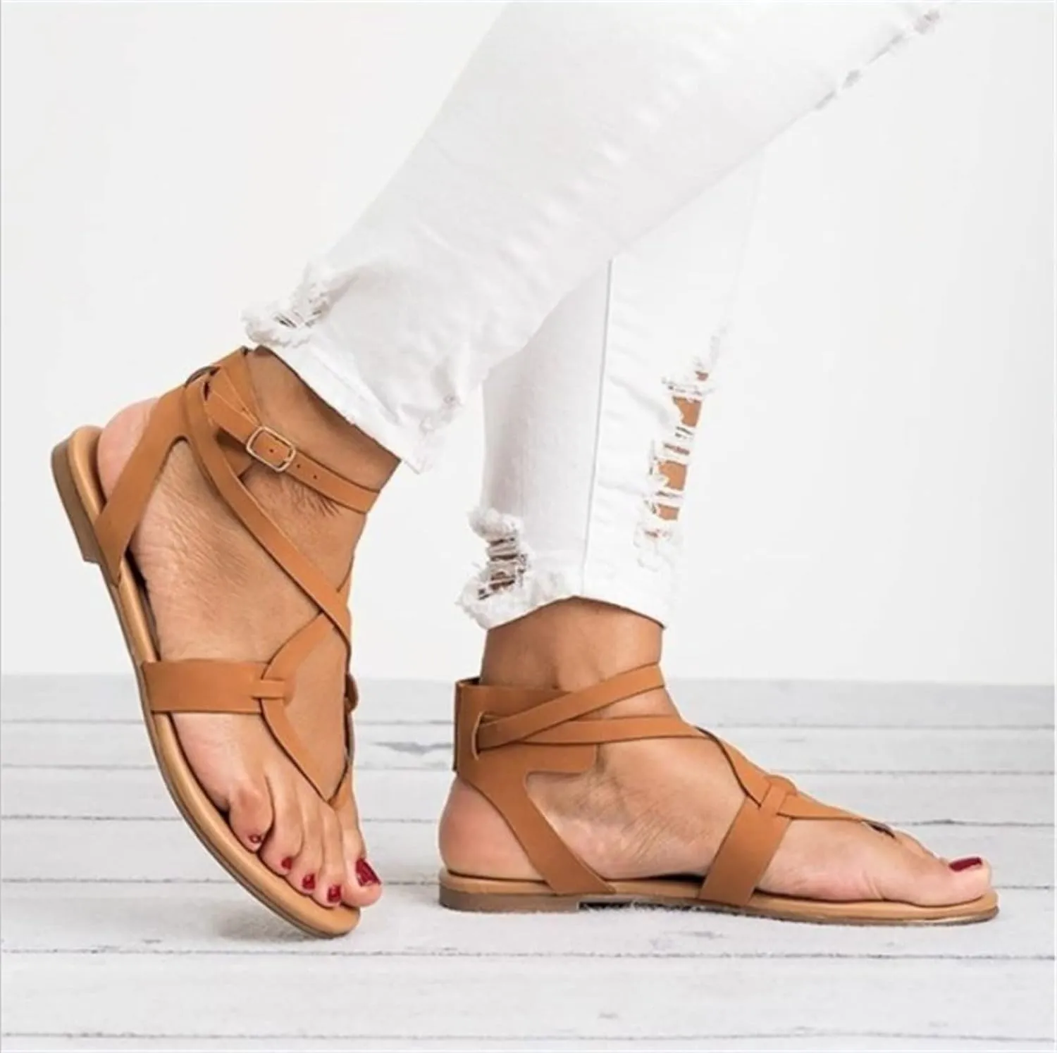 Summer Sandals For Women,Womens Dressy Strappy Flat Sandals Flip Flops Clip Toe T-Strap Gladiator Sandal Shoes for Beach