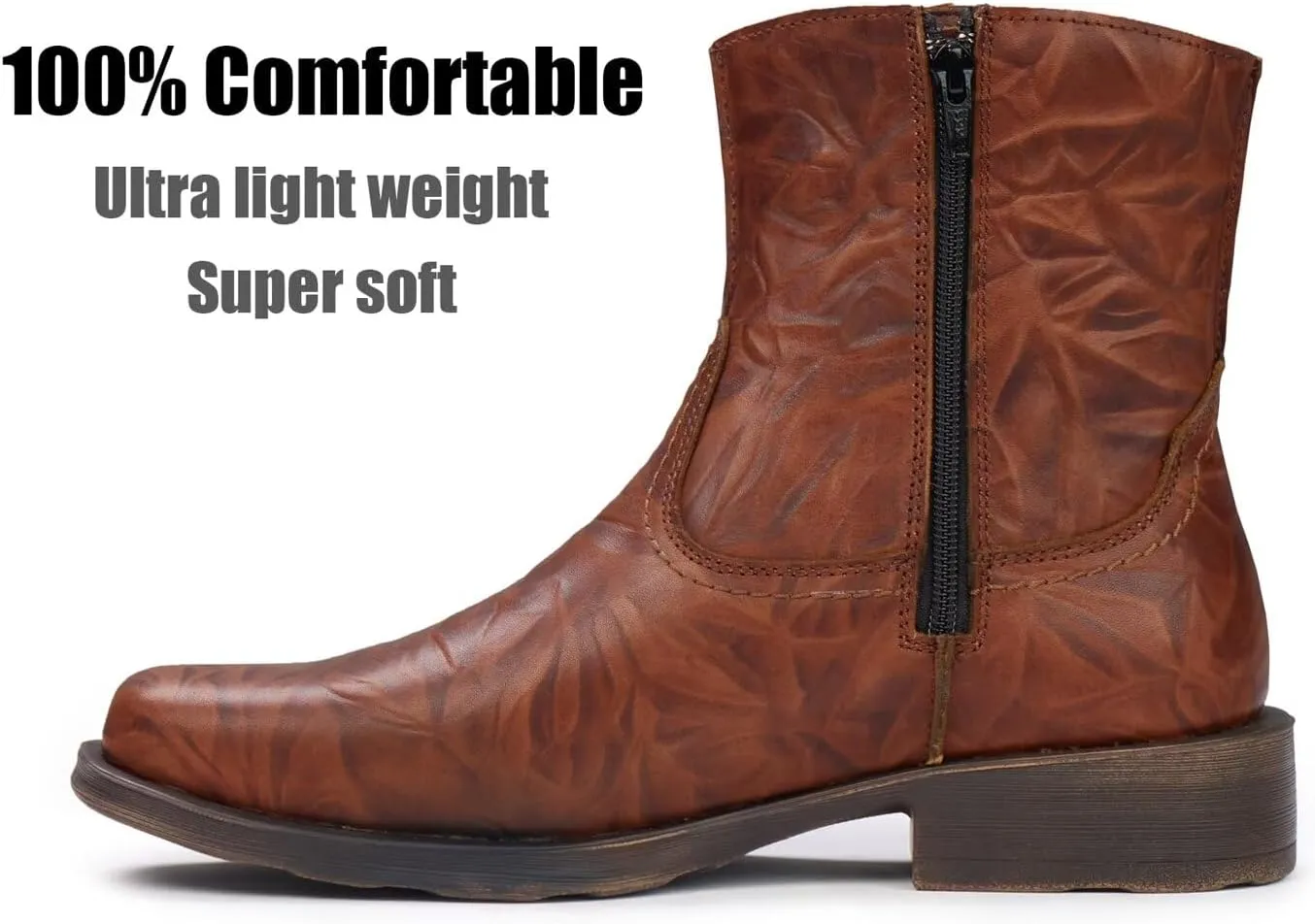 SUREWAY Mens Western Chelsea Cowboy Boots, Square Toe Casual/Work/Dress Boots, Ankle Length, Retro Stylish, Durable Comfortable, All-Weather