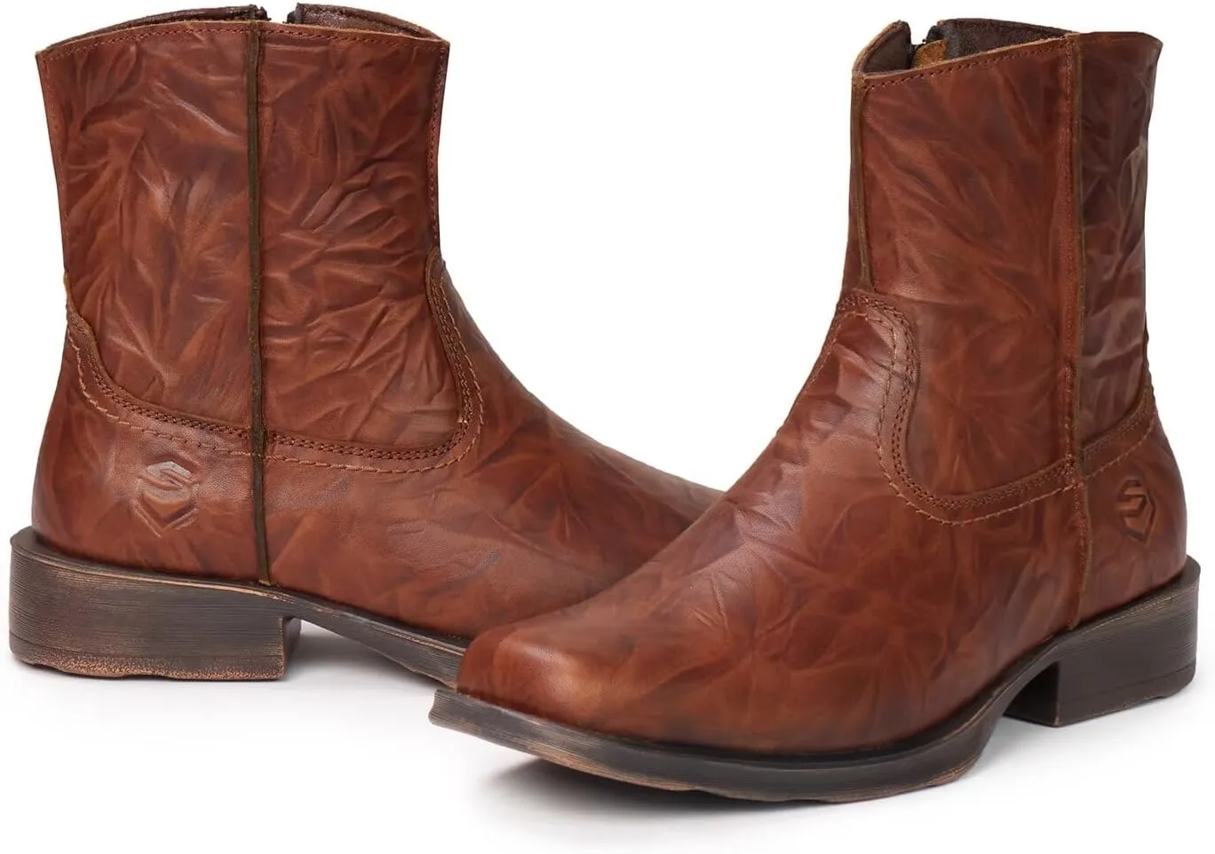 SUREWAY Mens Western Chelsea Cowboy Boots, Square Toe Casual/Work/Dress Boots, Ankle Length, Retro Stylish, Durable Comfortable, All-Weather