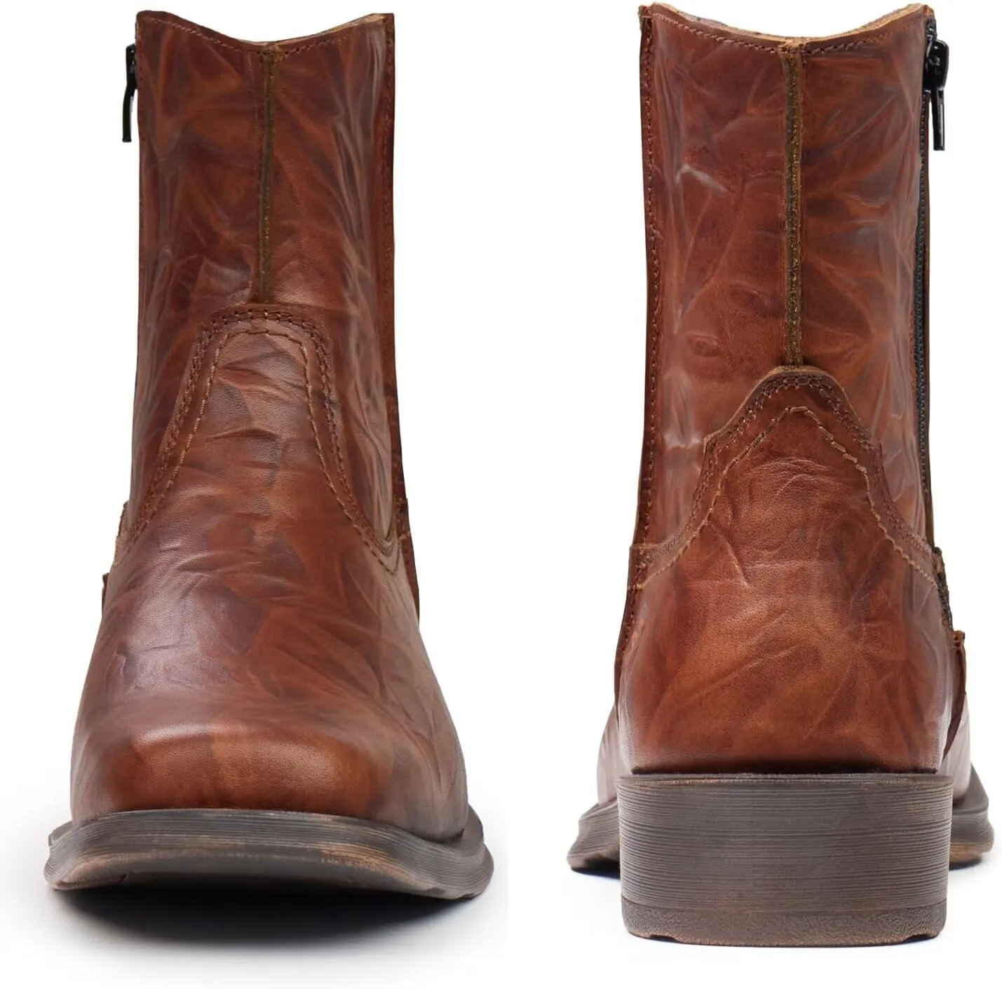 SUREWAY Mens Western Chelsea Cowboy Boots, Square Toe Casual/Work/Dress Boots, Ankle Length, Retro Stylish, Durable Comfortable, All-Weather