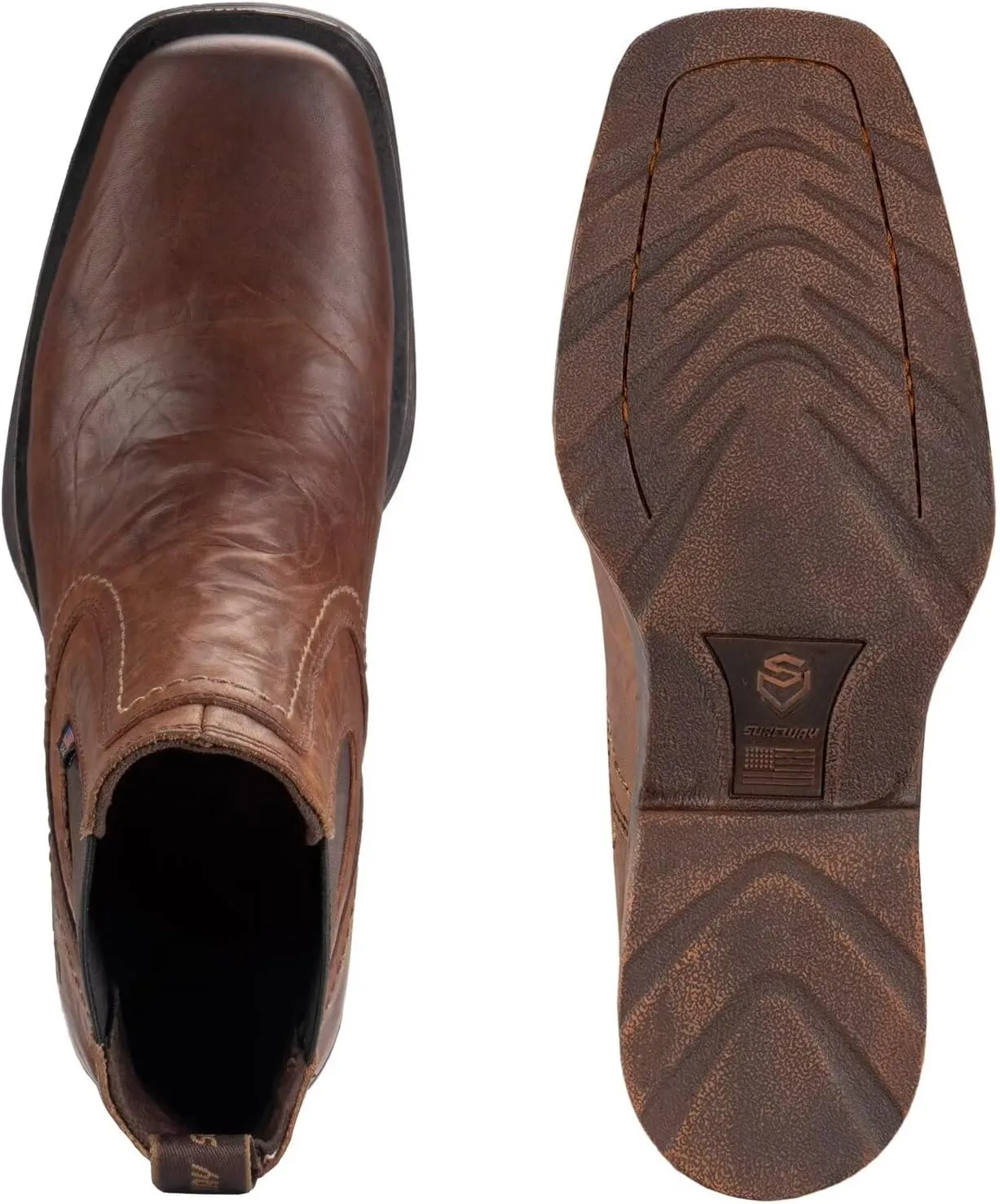 SUREWAY Mens Western Chelsea Cowboy Boots, Square Toe Casual/Work/Dress Boots, Ankle Length, Retro Stylish, Durable Comfortable, All-Weather
