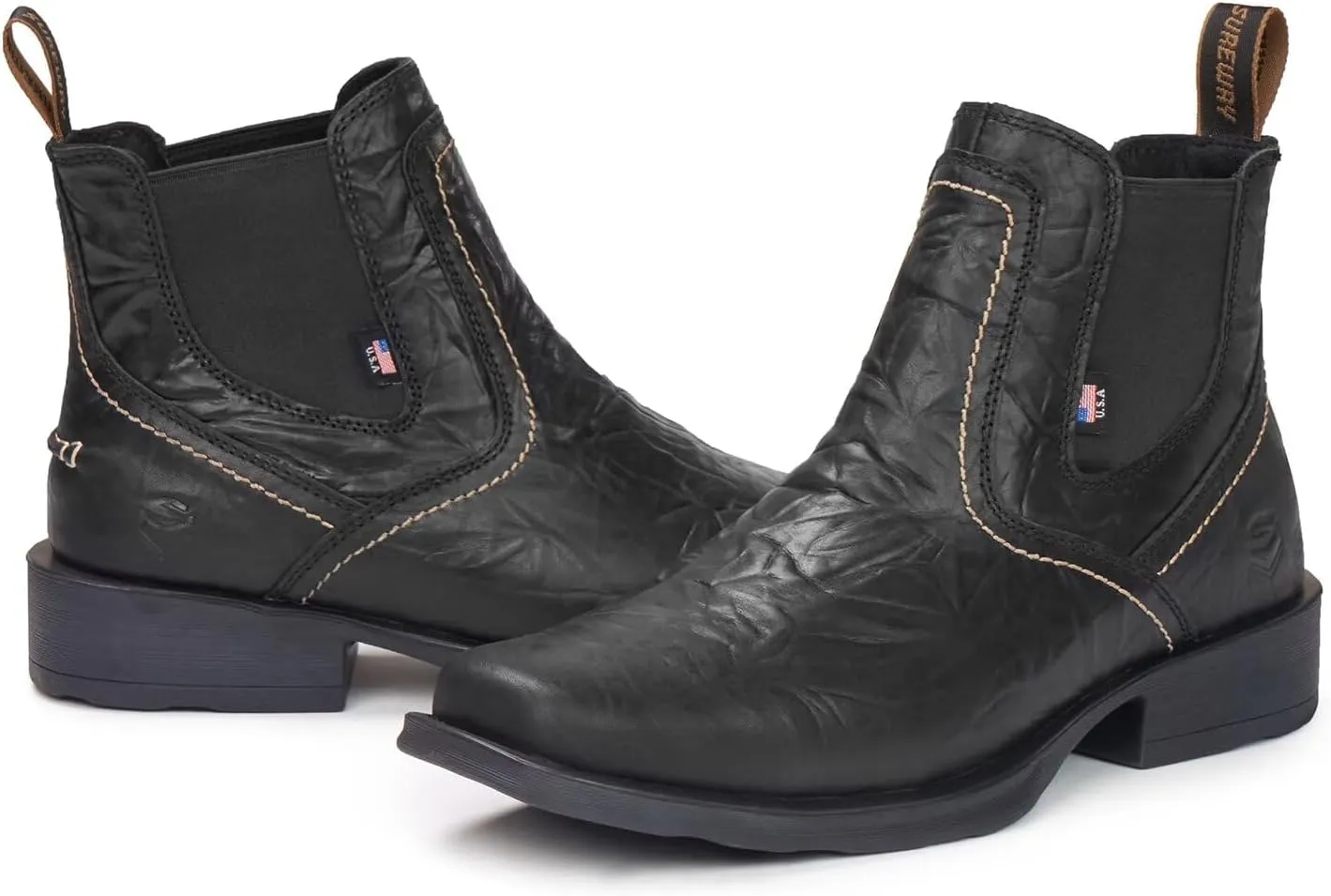 SUREWAY Mens Western Chelsea Cowboy Boots, Square Toe Casual/Work/Dress Boots, Ankle Length, Retro Stylish, Durable Comfortable, All-Weather