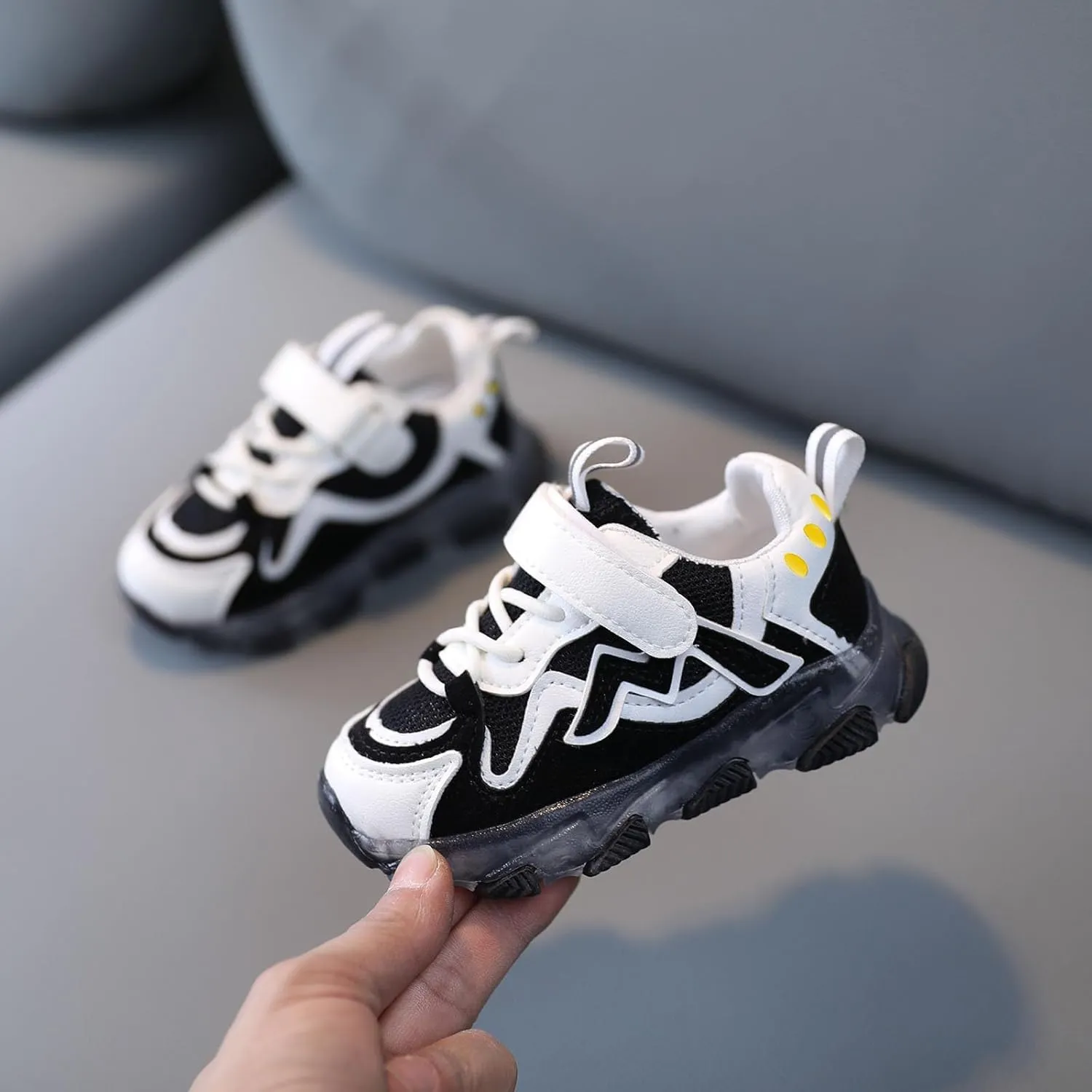 Toddler Boys Girls Light Up Hook Loop Sneaker Baby Mesh Breathable Soft Soled Non Slip Shoes Fashion Casual Shoes