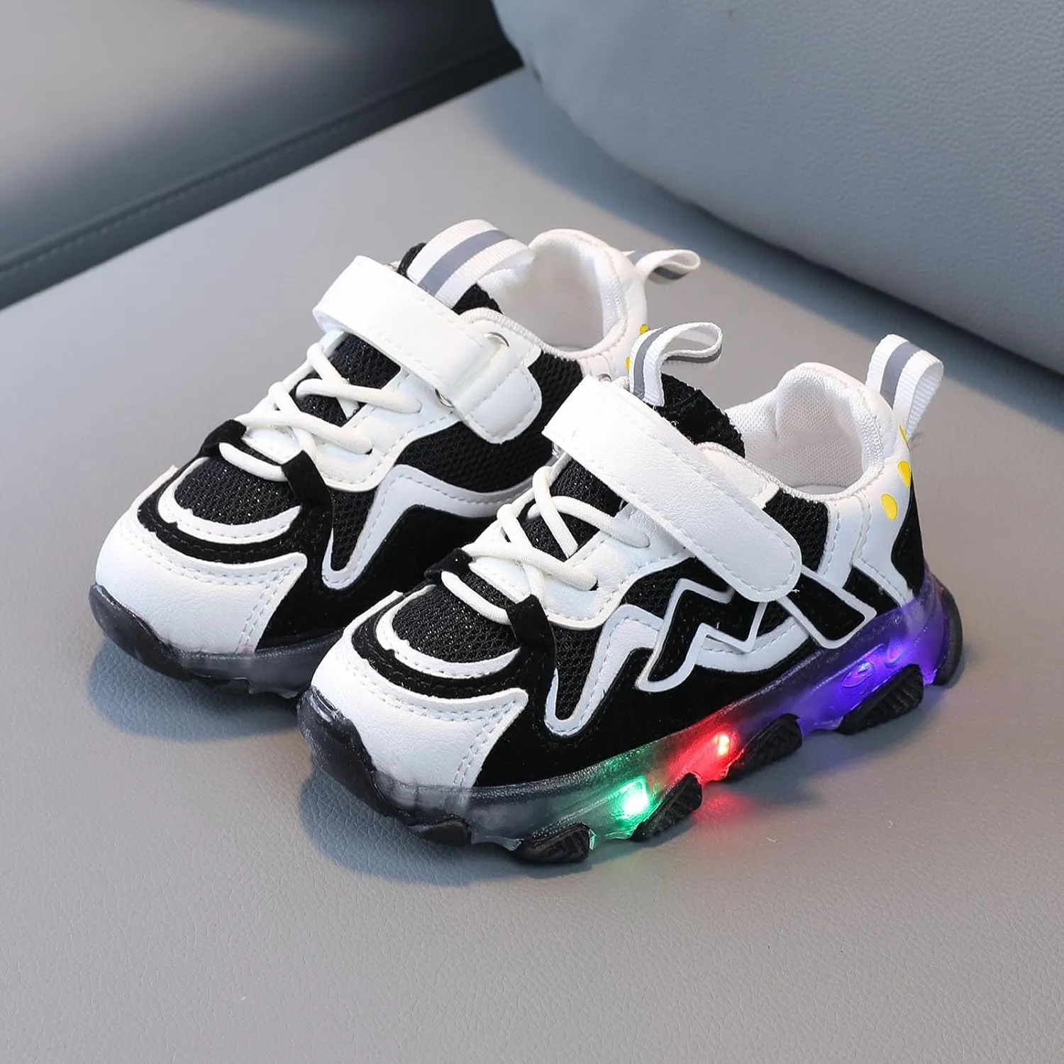Toddler Boys Girls Light Up Hook Loop Sneaker Baby Mesh Breathable Soft Soled Non Slip Shoes Fashion Casual Shoes