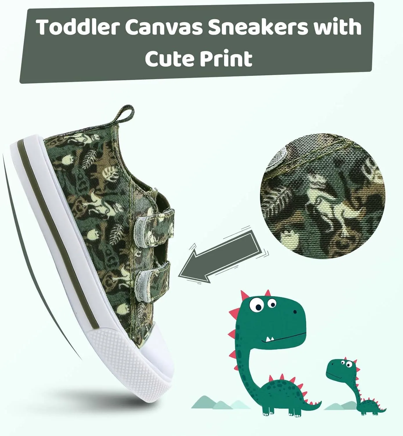 Toddler Girls Boys Shoes Kids Canvas Sneakers with Cartoon Print Adjustable Velcro Strap