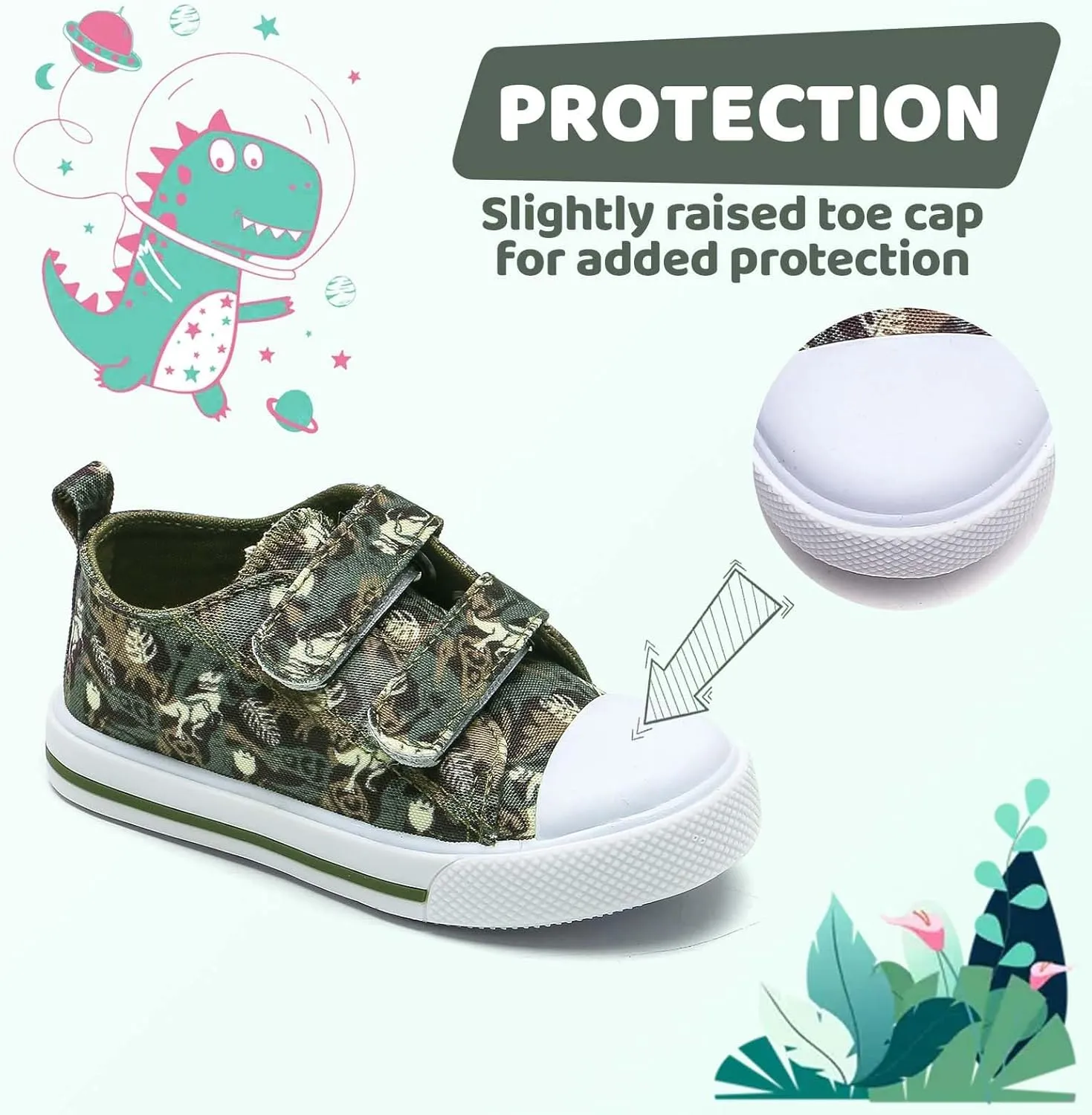 Toddler Girls Boys Shoes Kids Canvas Sneakers with Cartoon Print Adjustable Velcro Strap