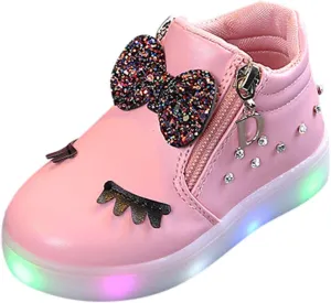 Toddler Girls 𝗥hinestone Light Up Sneaker High Top Slip On Rubber Bottom Zipper Cute Fashion Toddler Girl Shoes Size 9