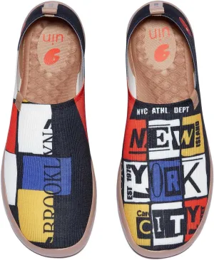 UIN Men's Loafers Lightweight Knitted Sneakers Walking Casual Slip Ons Funny Style Art Painted Travel Shoes Modern NYC (10.5)