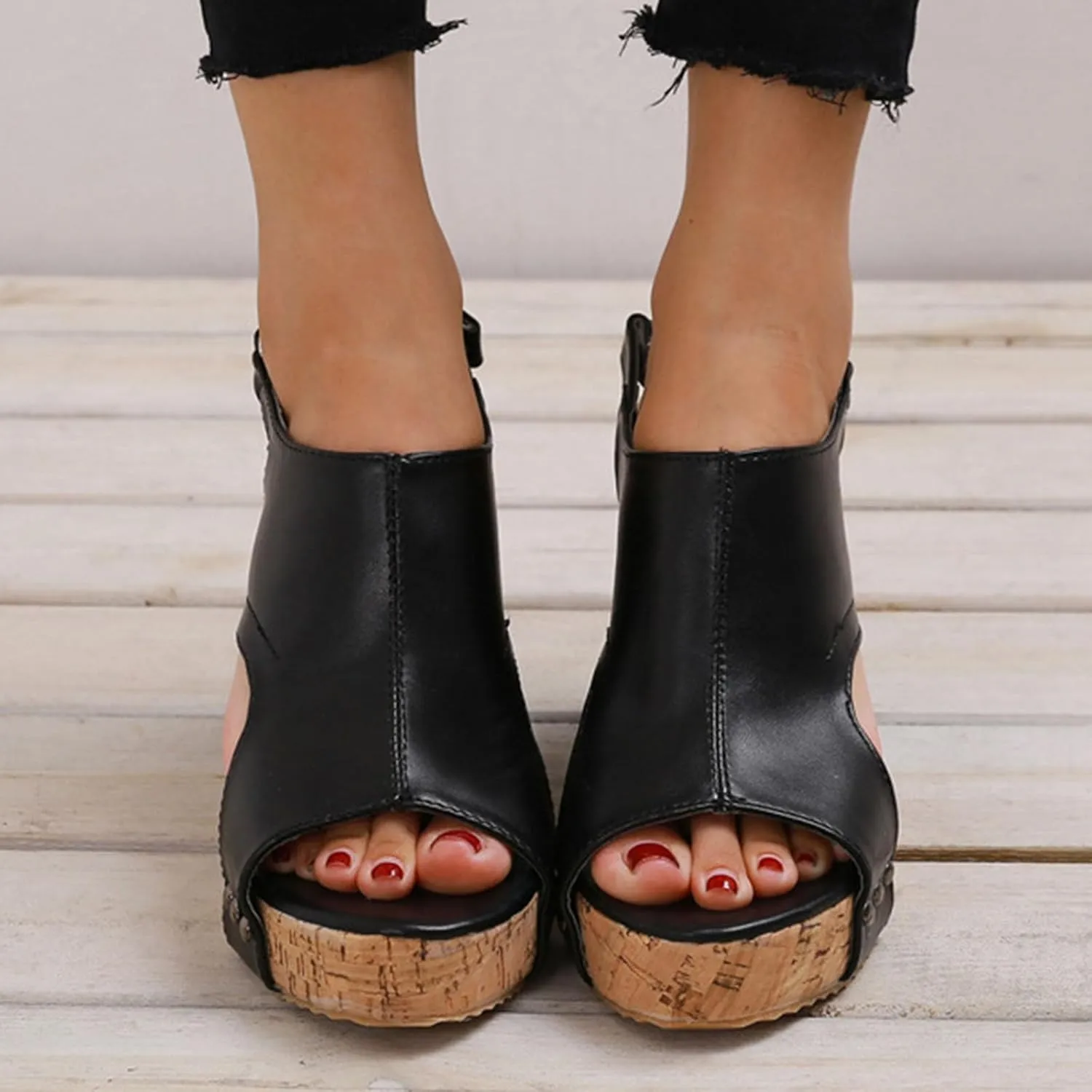 UOQAPRE Sandals for Women Platform Wedge Open Toe Low Heel Beach Womens Sandals Flats Heel Ankle Chelsea Dress Shoes