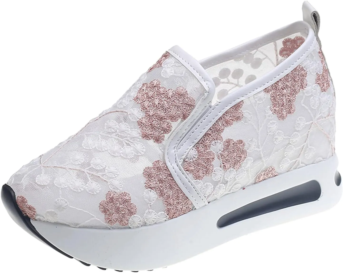 Wedge Sneakers for Women Fashion Lace Floral Embroidery Shoes Casual Platform Hidden Heel Womens Slip On Sneaker Breathable Orthopedic Sneakers for Women Comfortable Work Shoes