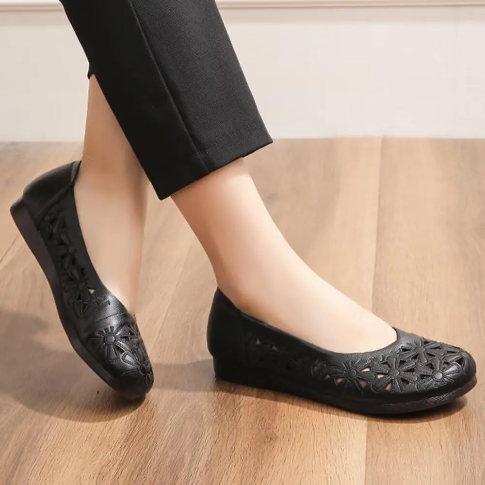 WENJIAZHIZHI Women's Comfortable Loafers Casual Square Toe Moccasins Hollow Breathable Driving Flats Soft Walking Shoes Women Slip On