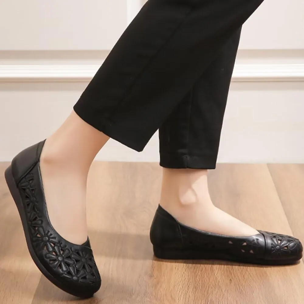 WENJIAZHIZHI Women's Comfortable Loafers Casual Square Toe Moccasins Hollow Breathable Driving Flats Soft Walking Shoes Women Slip On