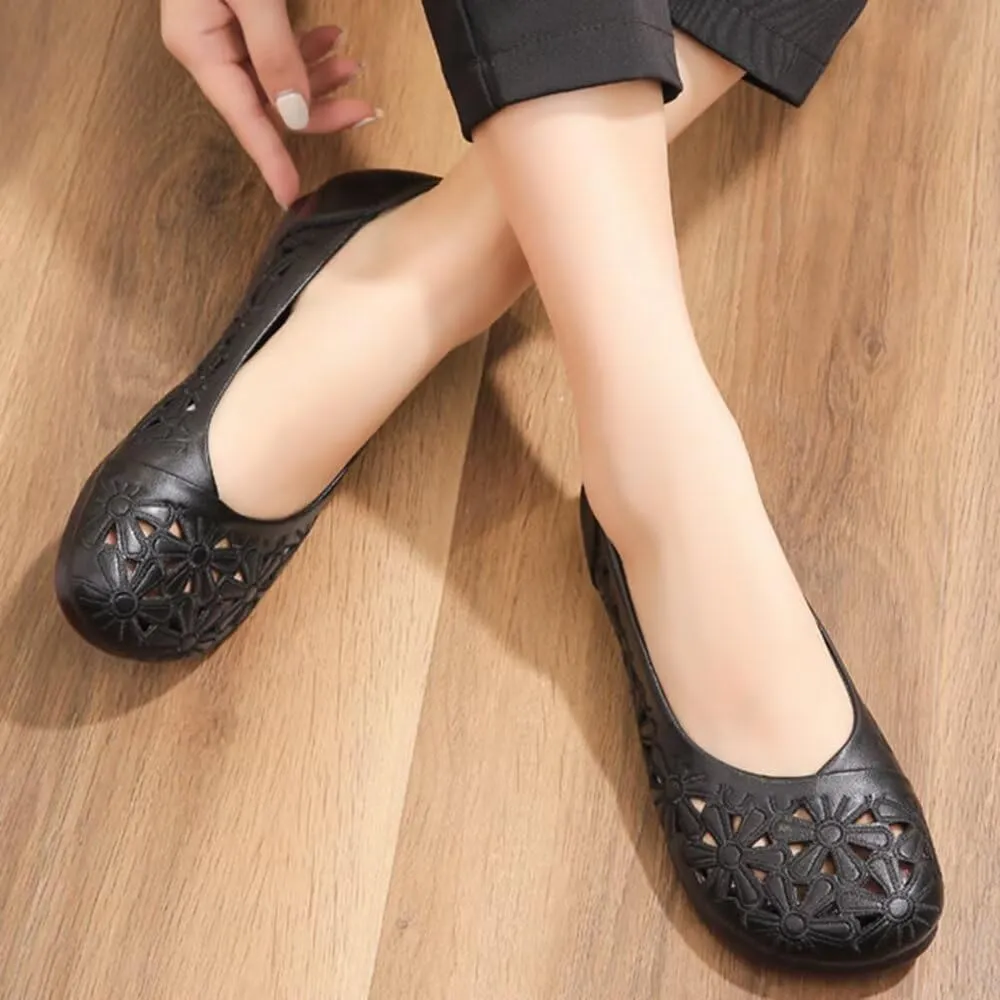 WENJIAZHIZHI Women's Comfortable Loafers Casual Square Toe Moccasins Hollow Breathable Driving Flats Soft Walking Shoes Women Slip On
