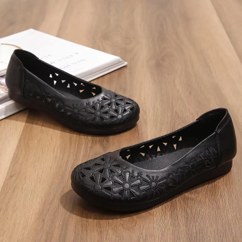 WENJIAZHIZHI Women's Comfortable Loafers Casual Square Toe Moccasins Hollow Breathable Driving Flats Soft Walking Shoes Women Slip On