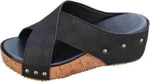 Wide Width Platform Wedge Sandals for Women 2025 Open Toe Espadrilles Wedges Comfortable Casual Slip on Ladies Slingback Summer Dress Shoes for Wedding Party