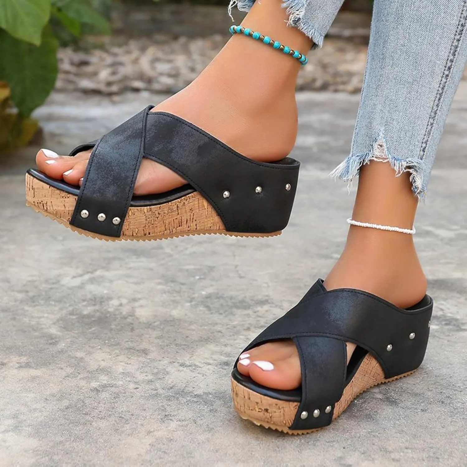 Wide Width Platform Wedge Sandals for Women 2025 Open Toe Espadrilles Wedges Comfortable Casual Slip on Ladies Slingback Summer Dress Shoes for Wedding Party