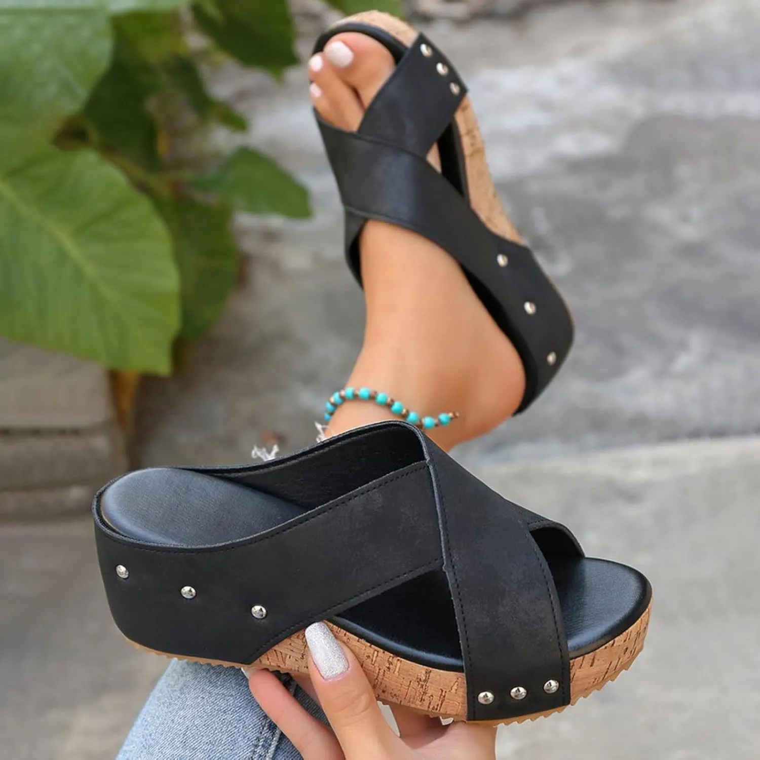 Wide Width Platform Wedge Sandals for Women 2025 Open Toe Espadrilles Wedges Comfortable Casual Slip on Ladies Slingback Summer Dress Shoes for Wedding Party