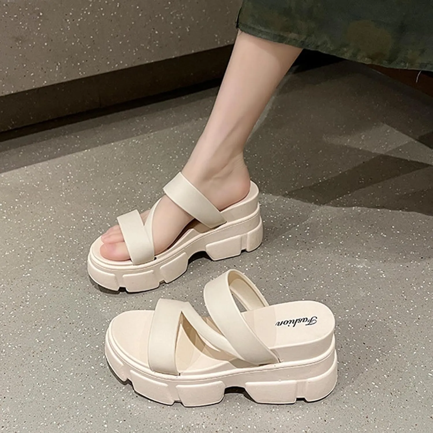 Women Open Toe Lug Sole Sandals Low Heel Platform Block Heels Sandal Dressy Casual Summer Thick Soled Slippers