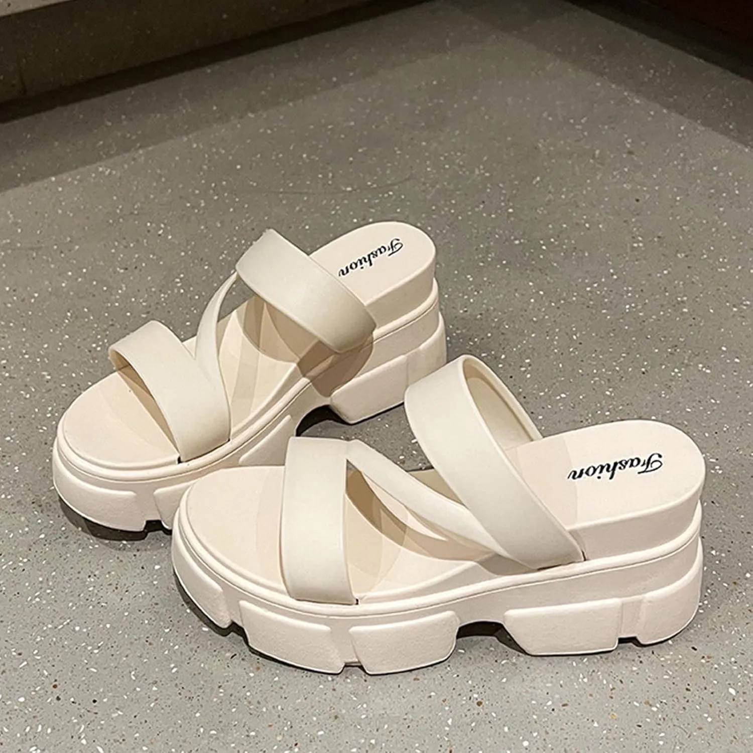 Women Open Toe Lug Sole Sandals Low Heel Platform Block Heels Sandal Dressy Casual Summer Thick Soled Slippers