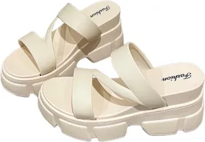 Women Open Toe Lug Sole Sandals Low Heel Platform Block Heels Sandal Dressy Casual Summer Thick Soled Slippers