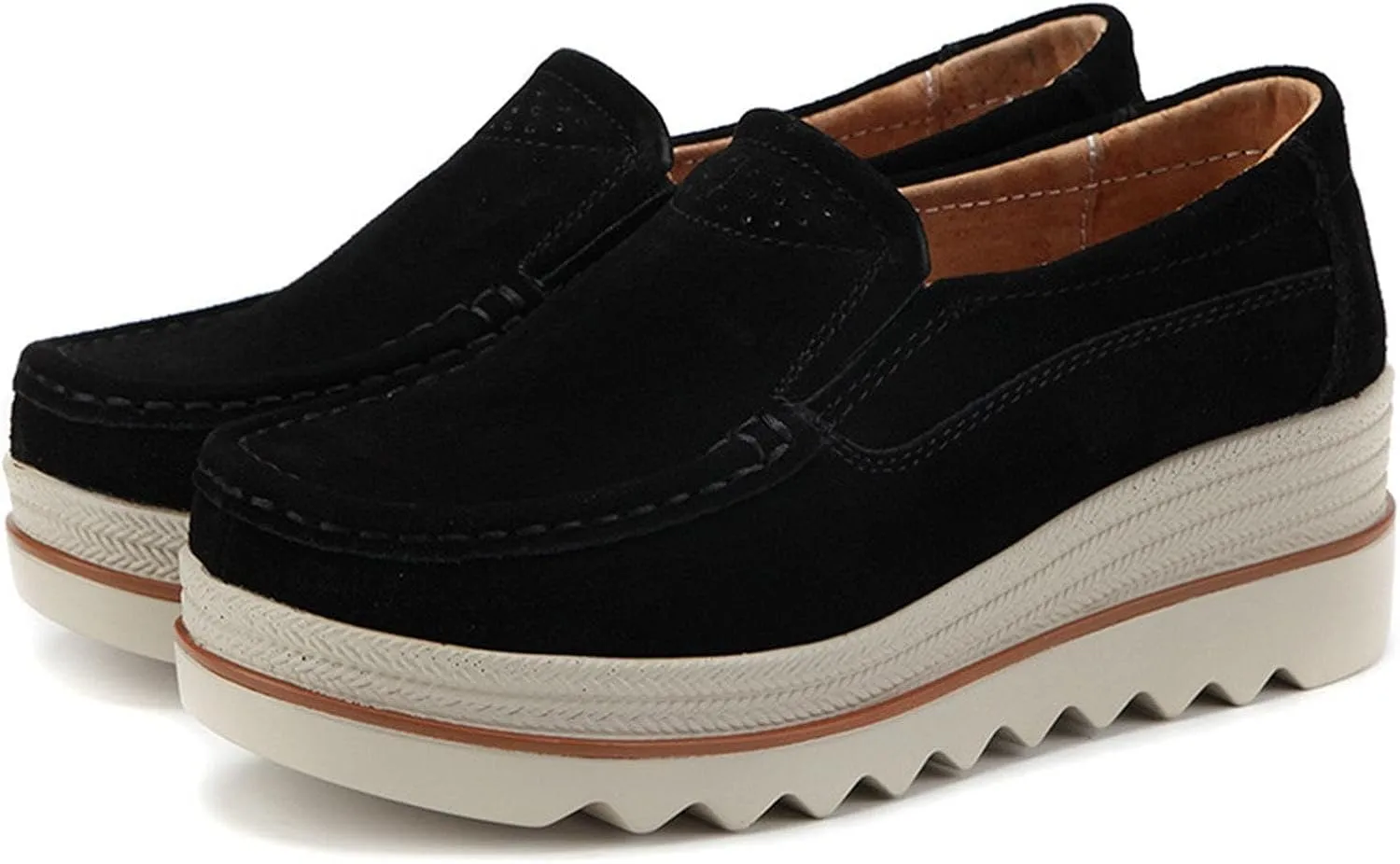 Women Slip On Loafers Comfortable Suede Platform Slip-Ons Thick Soft Comfortable Lightweight Business Work Walking Shoes for Outdoor Wear