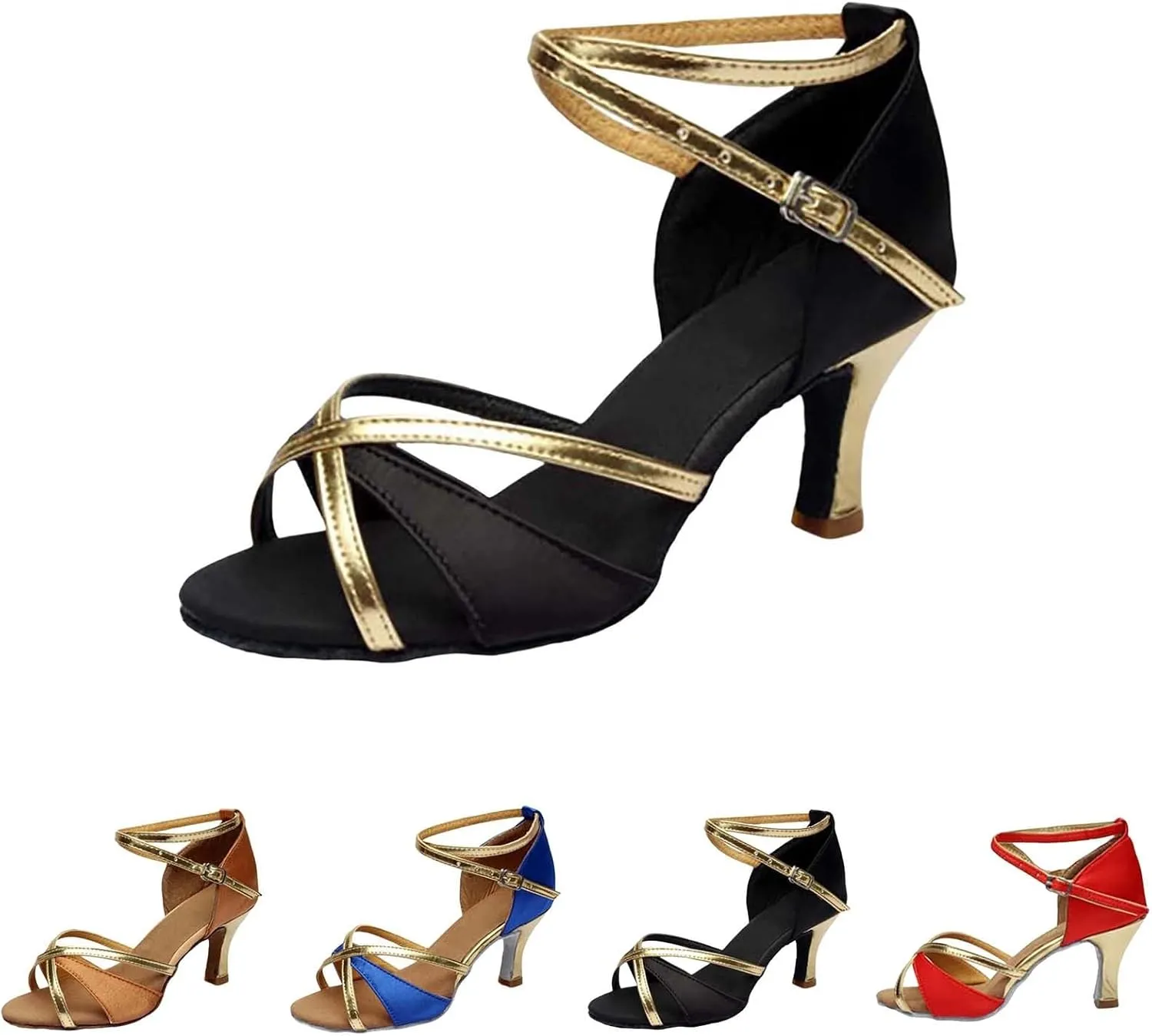 Women Strappy Heels Open Toe Square Toe Chunky Heel Ankle Strap Sandals Party Dress Shoes