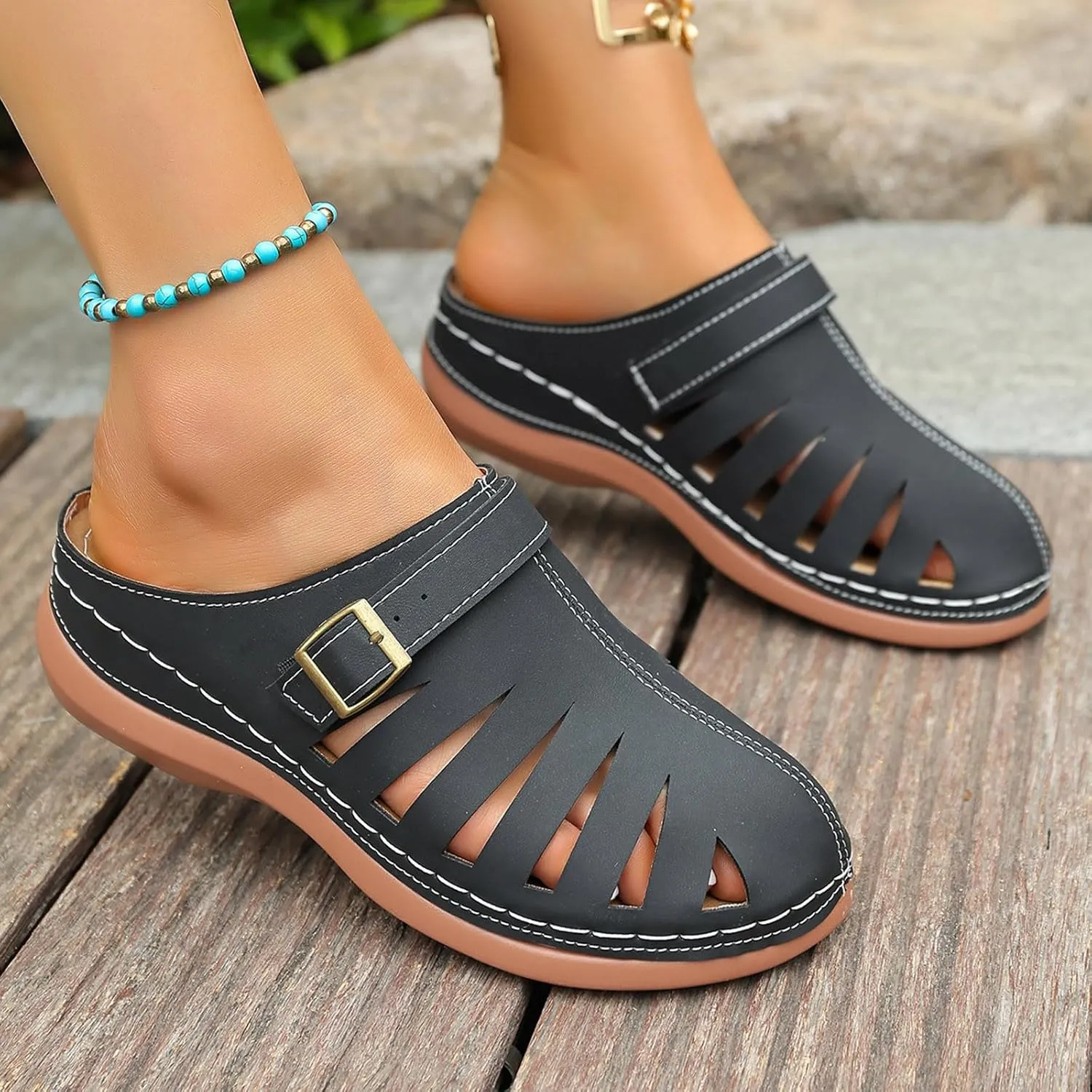 Women Summer Solid Slip On Casual Open Toe Wedges Comfortable Beach Shoes Sandals Slippers Summer Sandal