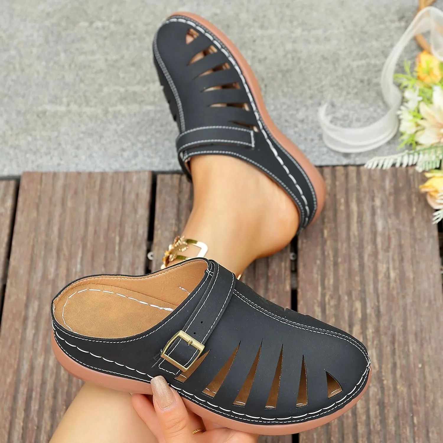 Women Summer Solid Slip On Casual Open Toe Wedges Comfortable Beach Shoes Sandals Slippers Summer Sandal