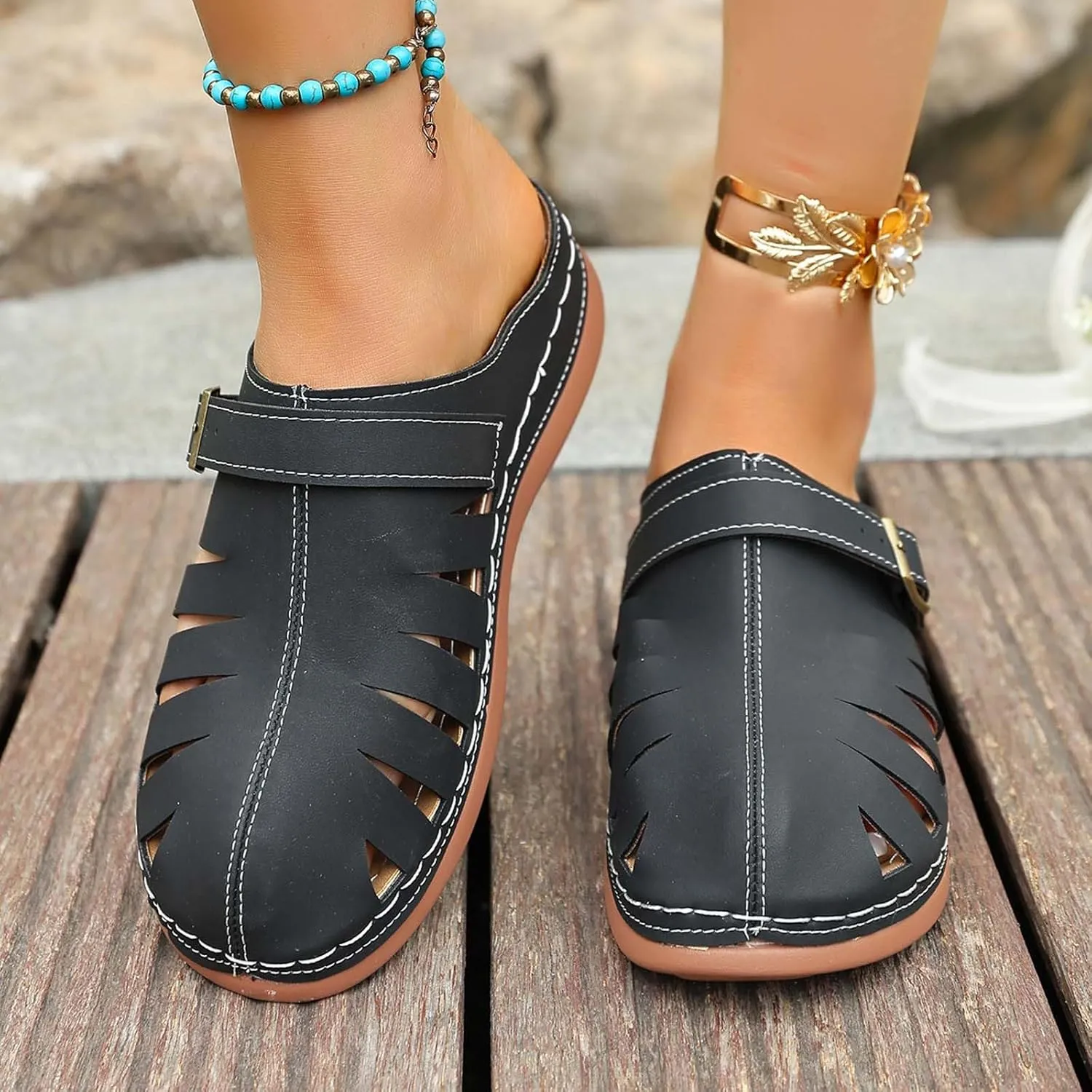 Women Summer Solid Slip On Casual Open Toe Wedges Comfortable Beach Shoes Sandals Slippers Summer Sandal
