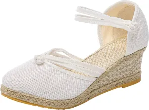 Women's Ankle Strap Closed Toe Espadrille Wedge Sandals Platform Straps Sandals for Women Casual Summer Comfortable Breathable Low Heel Walking Shoes