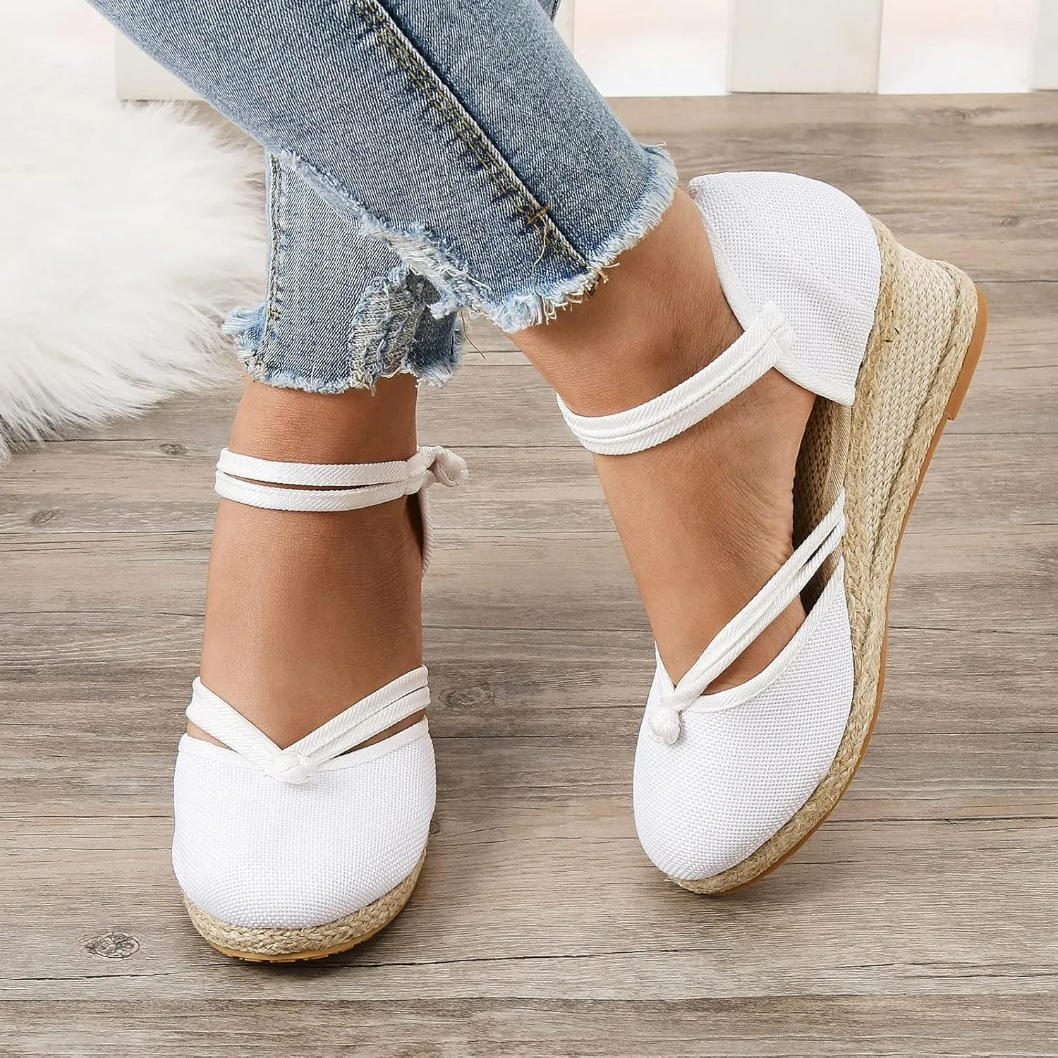 Women's Ankle Strap Closed Toe Espadrille Wedge Sandals Platform Straps Sandals for Women Casual Summer Comfortable Breathable Low Heel Walking Shoes