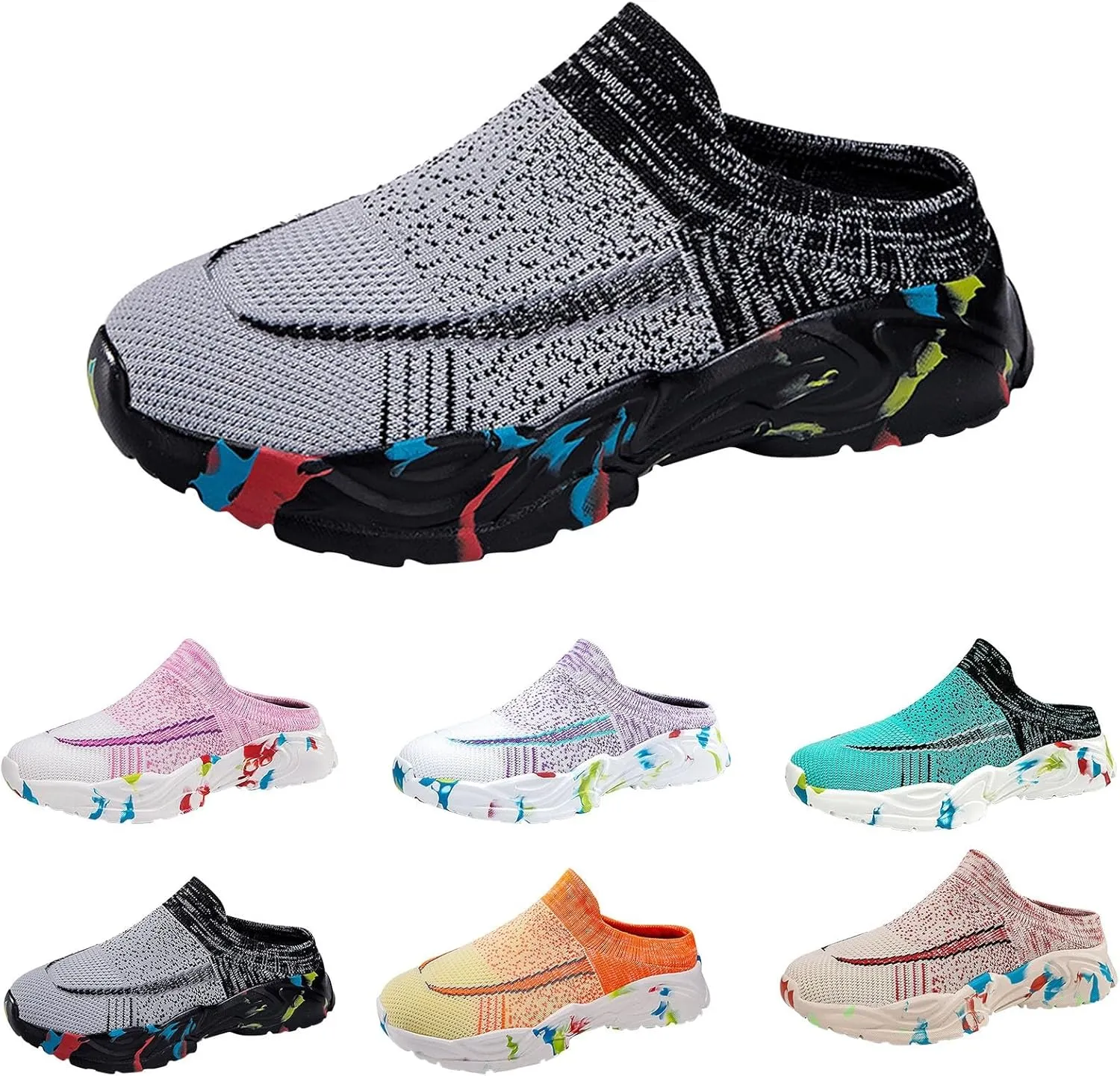 Women's Backless Walking Sneakers Summer Slip-on Mens Dress Shoes Wide Casual Black Shoes Casual Sneakers Steel Toe Tennis Shoe Cross Trainer Shoe