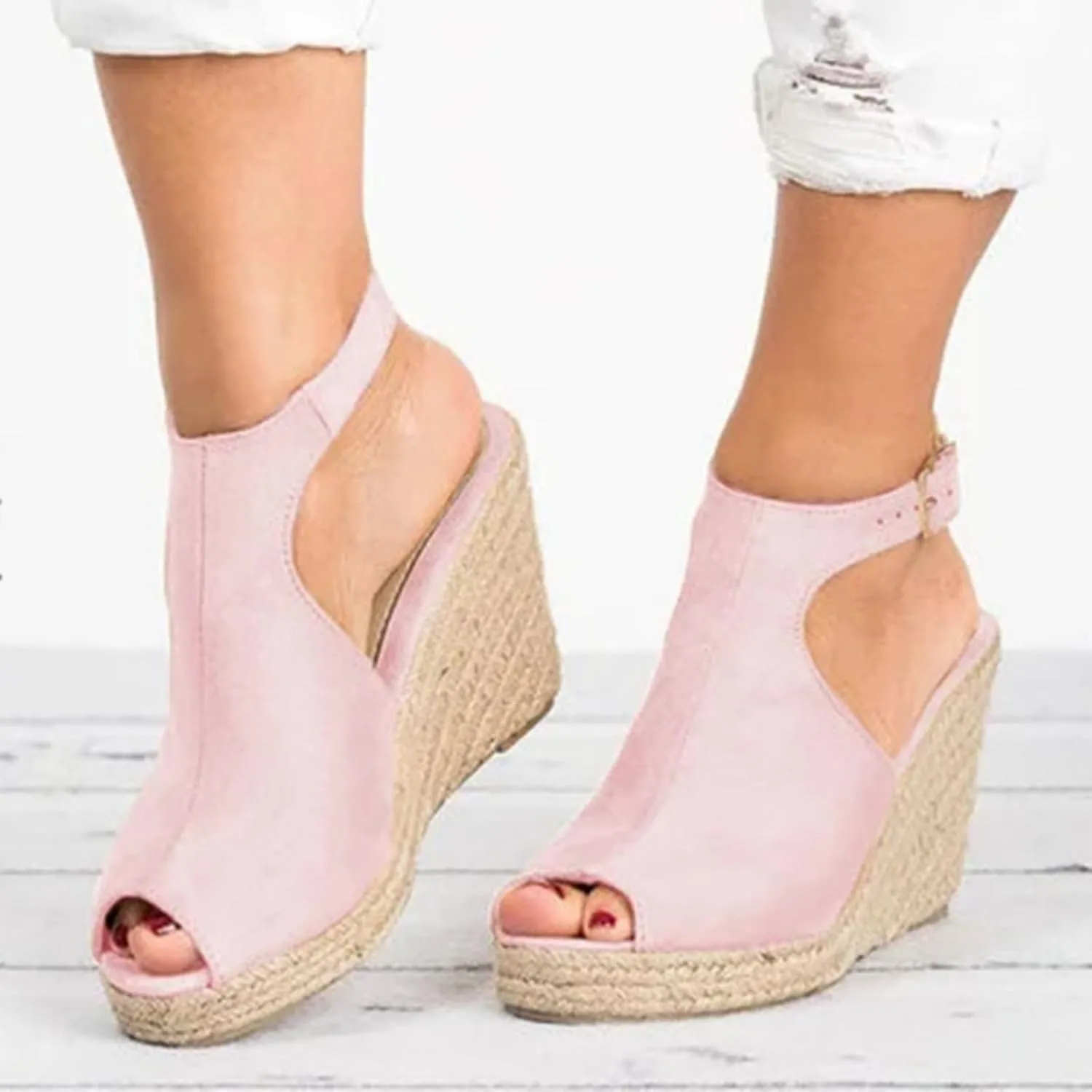 Womens Brooklyn Ankle Strap Wedges Sandal Peep Toe Slingback Platform Espadrilles Wedge Sandals High Heels Sandals Casual Summer Dress Shoes