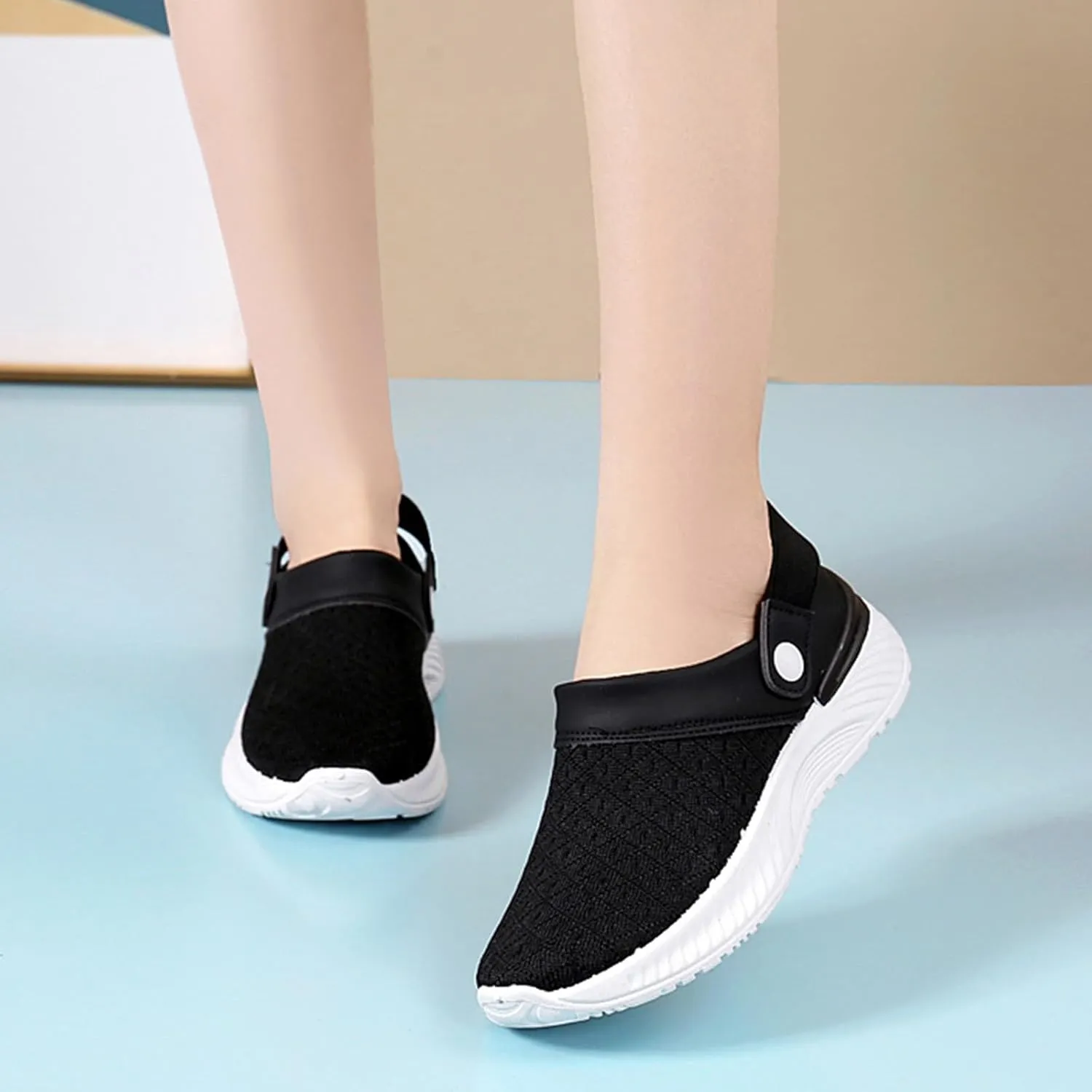 Women's Casual Slip on Half Shoes Breathable Womens Tennis Shoes Mesh Ladies Shoes Casual Black Sneakers Slip On Tennis Shoe Loafers Dress Shoe