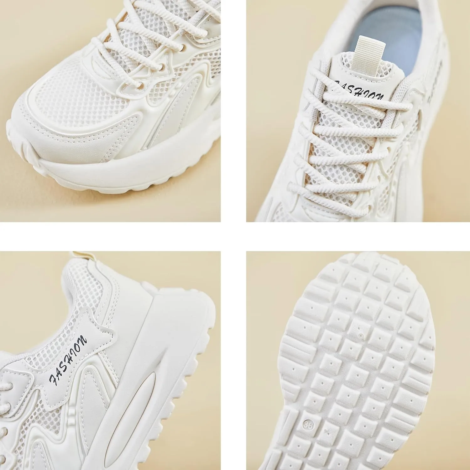 Women's Fashion Platform Sneakers Breathable Mesh Walking Shoes Lightweight Lace-Up Everyday Shoes